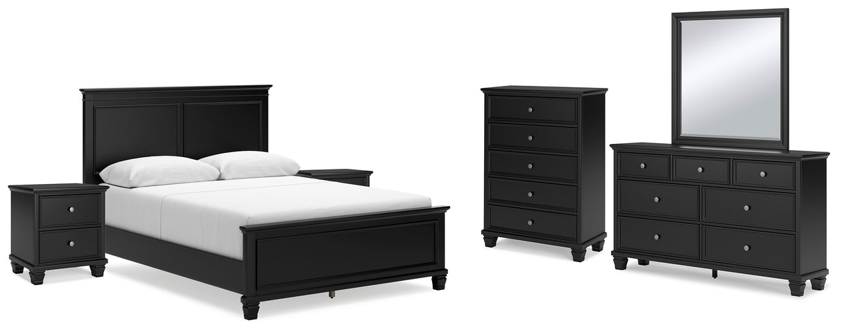 Lanolee 8-Piece Queen Panel Bed with Mirrored Dresser, Chest and 2 Nightstands (Queen Panel Footboard, Queen Panel Headboard, Queen/King Panel Rails, Dresser, Bedroom Mirror, Chest of Drawers, Nightstand, Nightstand)
