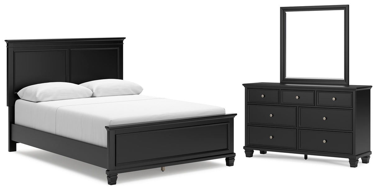 Lanolee 5-Piece Queen Panel Bed with Mirrored Dresser (Queen Panel Footboard, Queen Panel Headboard, Queen/King Panel Rails, Dresser, Bedroom Mirror)
