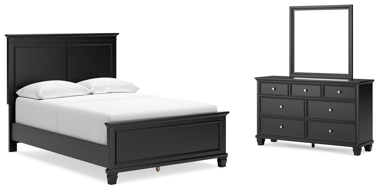 Lanolee 5-Piece Full Panel Bed with Mirrored Dresser (Full Panel Footboard, Twin/Full Panel Rails, Full Panel Headboard, Dresser, Bedroom Mirror)