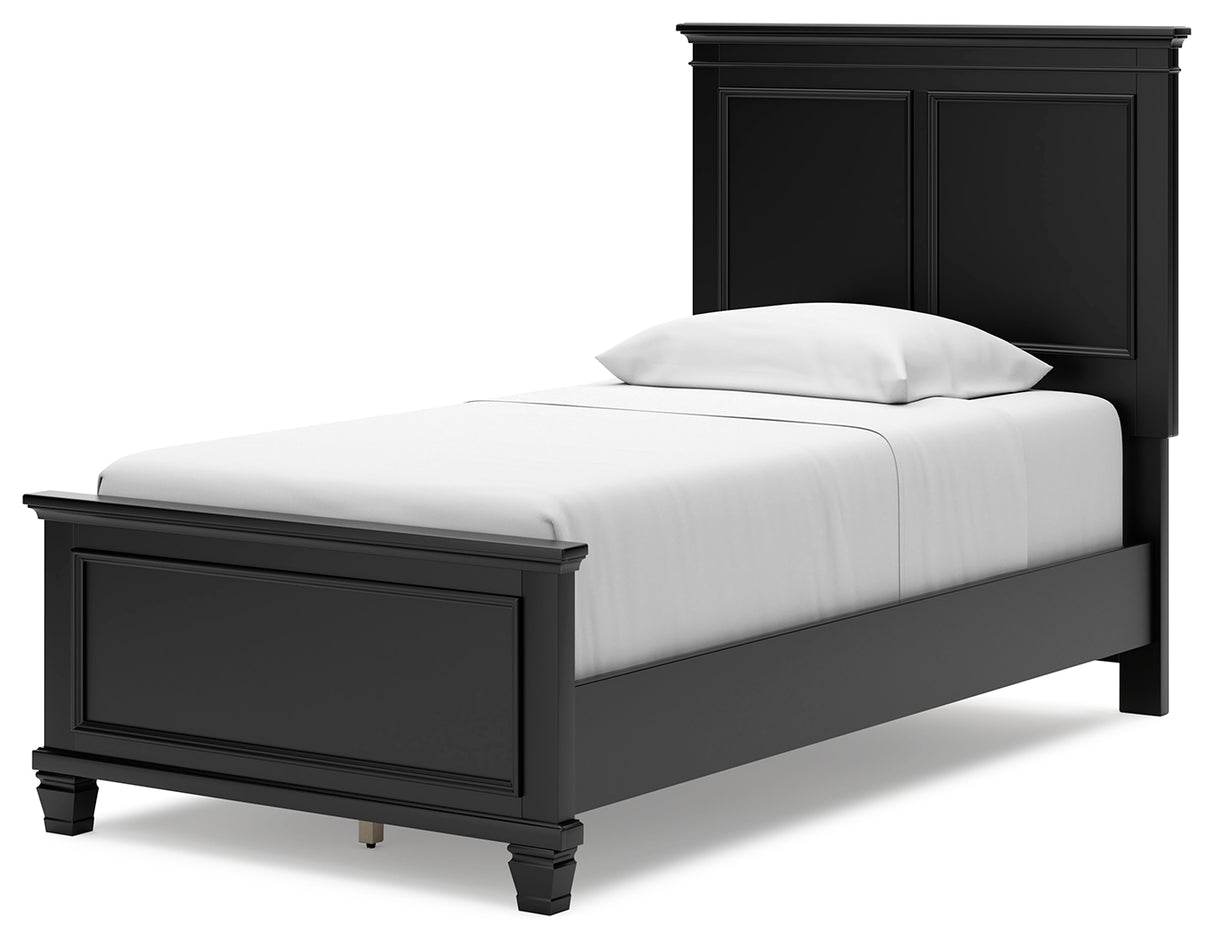 Lanolee 7-Piece Twin Panel Bed with Mirrored Dresser, Chest and Nightstand (Twin Panel Footboard, Twin Panel Headboard, Twin/Full Panel Rails, Dresser, Bedroom Mirror, Nightstand, Chest of Drawers)