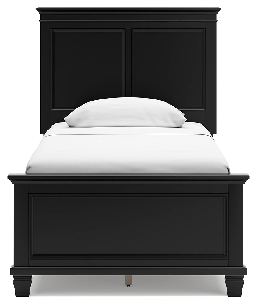Lanolee 8-Piece Twin Panel Bed with Mirrored Dresser, Chest and 2 Nightstands (Twin Panel Footboard, Twin Panel Headboard, Twin/Full Panel Rails, Dresser, Bedroom Mirror, Chest of Drawers, Nightstand, Nightstand)