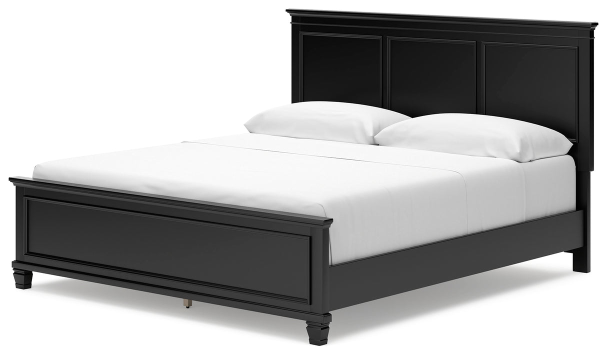 Lanolee 6-Piece California King Panel Bed with Mirrored Dresser and Nightstand (King/California King Panel Footboard, King/California King Panel Headboard, California King Panel Rails, Dresser, Bedroom Mirror, Nightstand)
