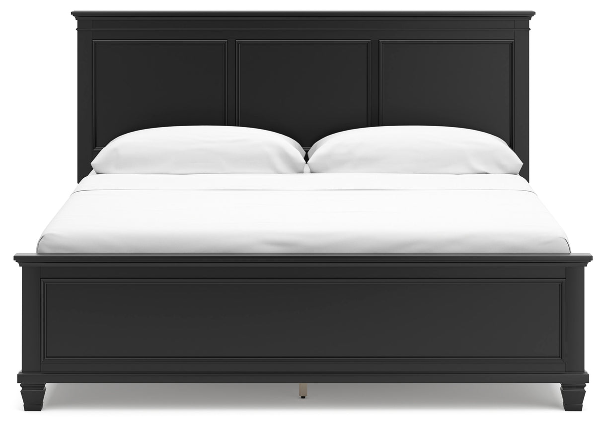 Lanolee 7-Piece California King Panel Bed with Mirrored Dresser, Chest and Nightstand (King/California King Panel Footboard, King/California King Panel Headboard, California King Panel Rails, Dresser, Bedroom Mirror, Chest of Drawers, Nightstand)