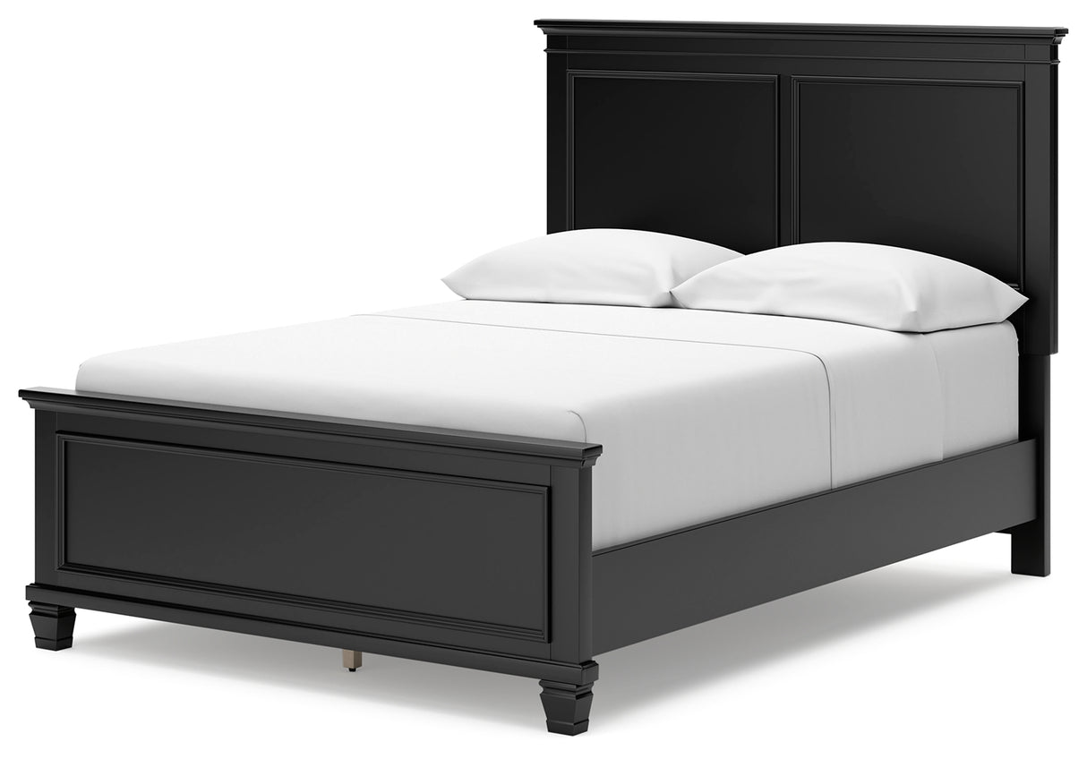 Lanolee 6-Piece Full Panel Bed with Mirrored Dresser and Chest (Full Panel Footboard, Twin/Full Panel Rails, Full Panel Headboard, Dresser, Bedroom Mirror, Chest of Drawers)