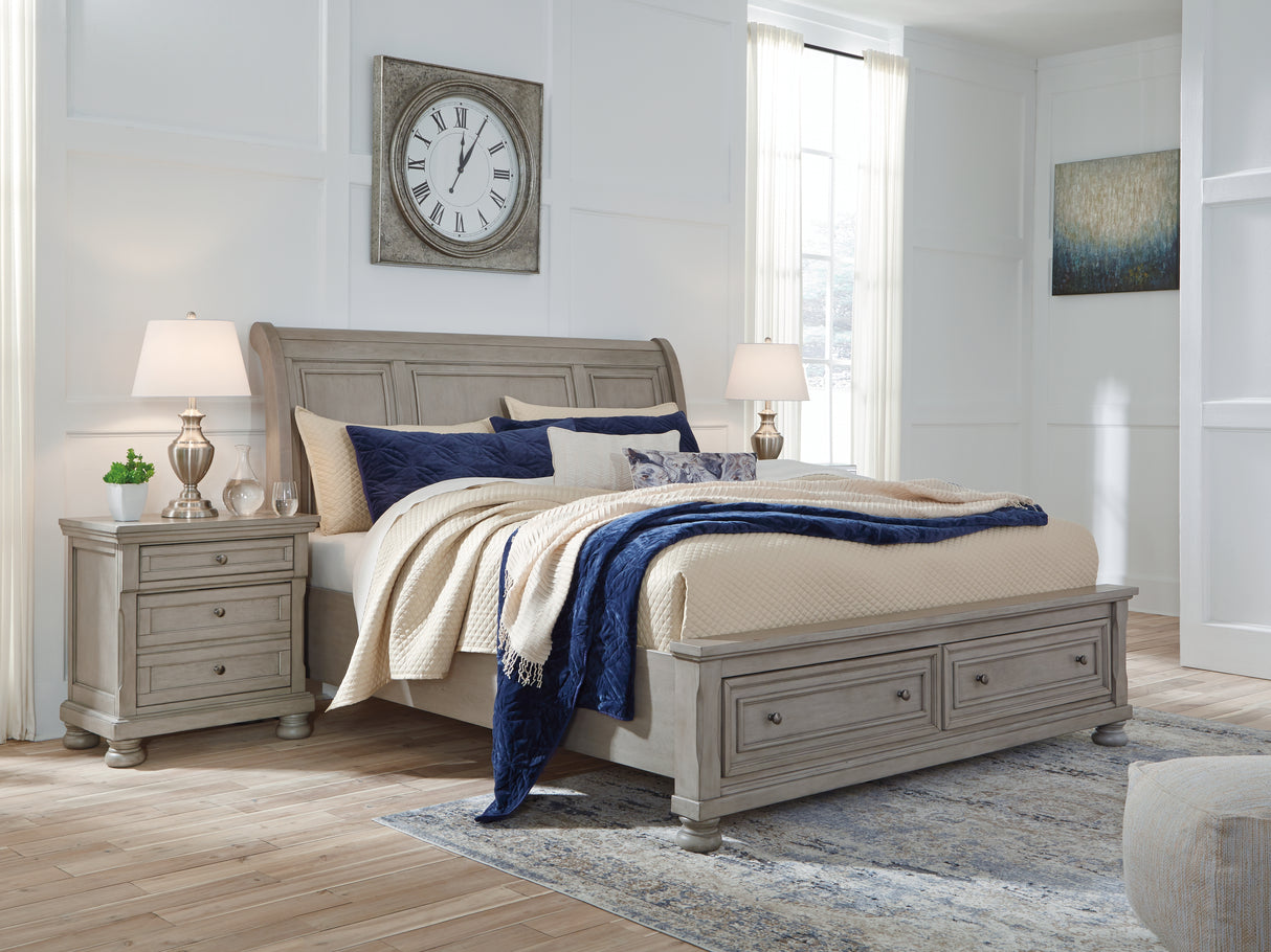 Robbinsdale Queen Sleigh Bed with Storage (Color: Light Gray, Bed Size: King)
