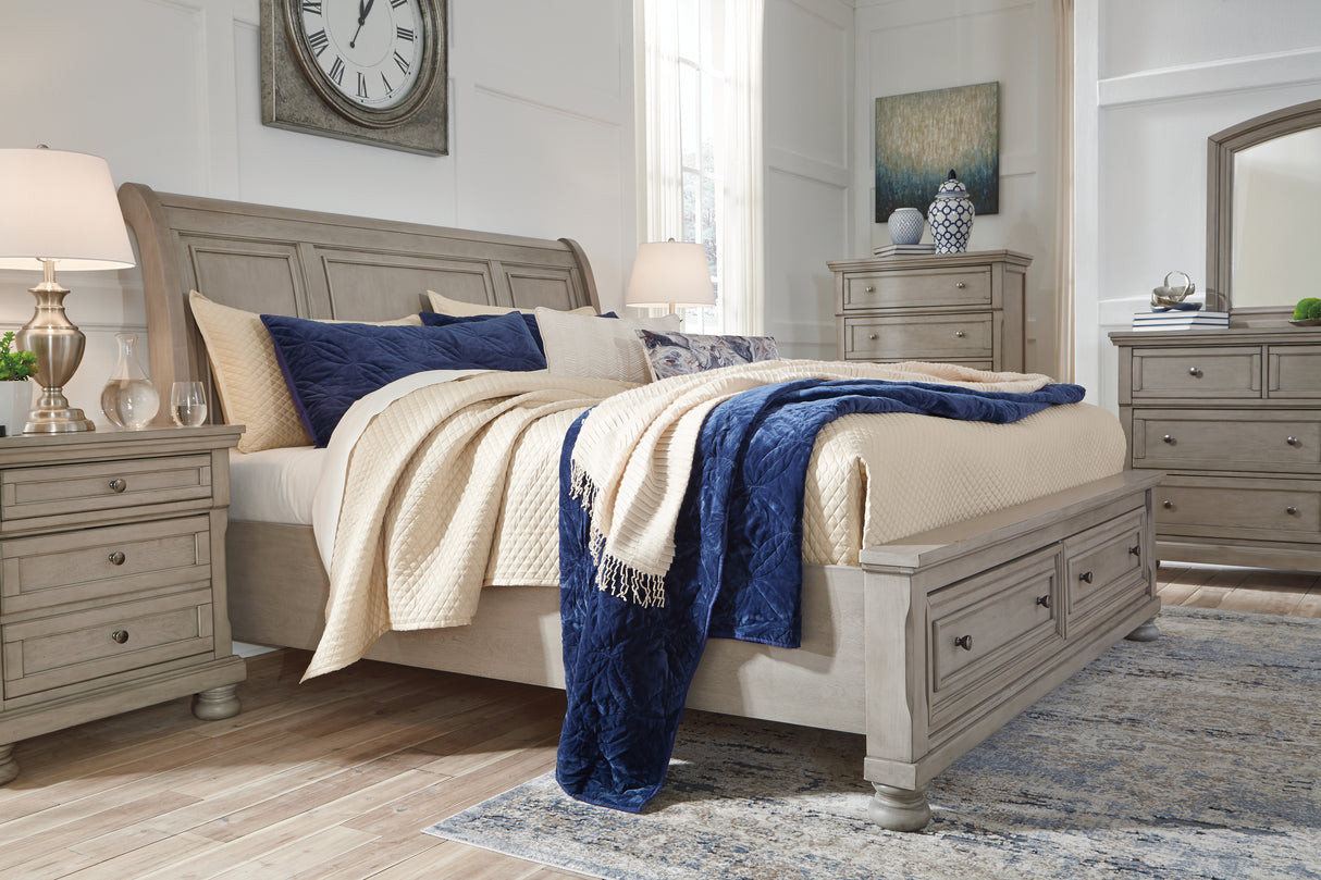 Robbinsdale Queen Sleigh Bed with Storage (Color: Light Gray, Bed Size: King)