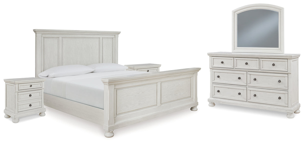 Robbinsdale 7-Piece Queen Panel Bed with Mirrored Dresser and 2 Nightstands (Queen Panel Footboard, Queen Panel Headboard, Queen Panel Rails, Dresser, Bedroom Mirror, Nightstand, Nightstand)