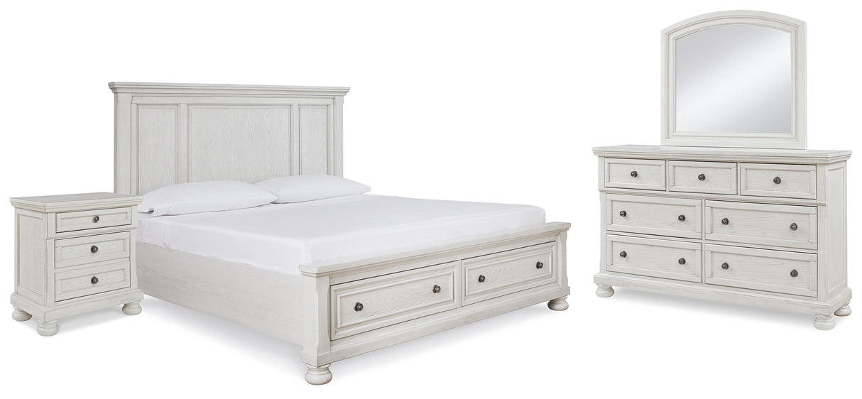 Robbinsdale Queen Storage Bed, Dresser, Mirror and Nightstand (Bed Size: Queen)