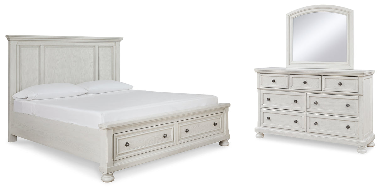 Robbinsdale King Panel Storage Bed, Dresser and Mirror (Bed Size: King)