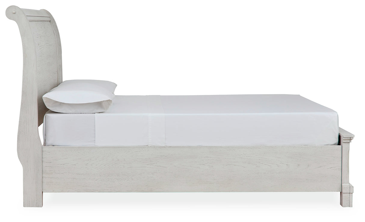 Robbinsdale Queen Sleigh Bed with Storage (Color: Antique White, Bed Size: Full)