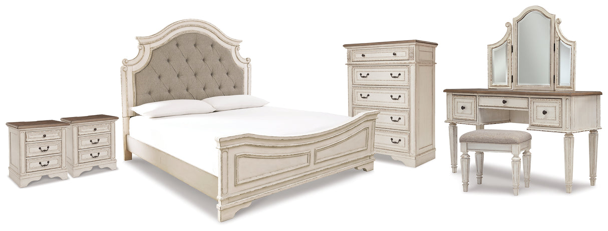 Realyn King Panel Bed, Vanity, Chest and 2 Nightstands