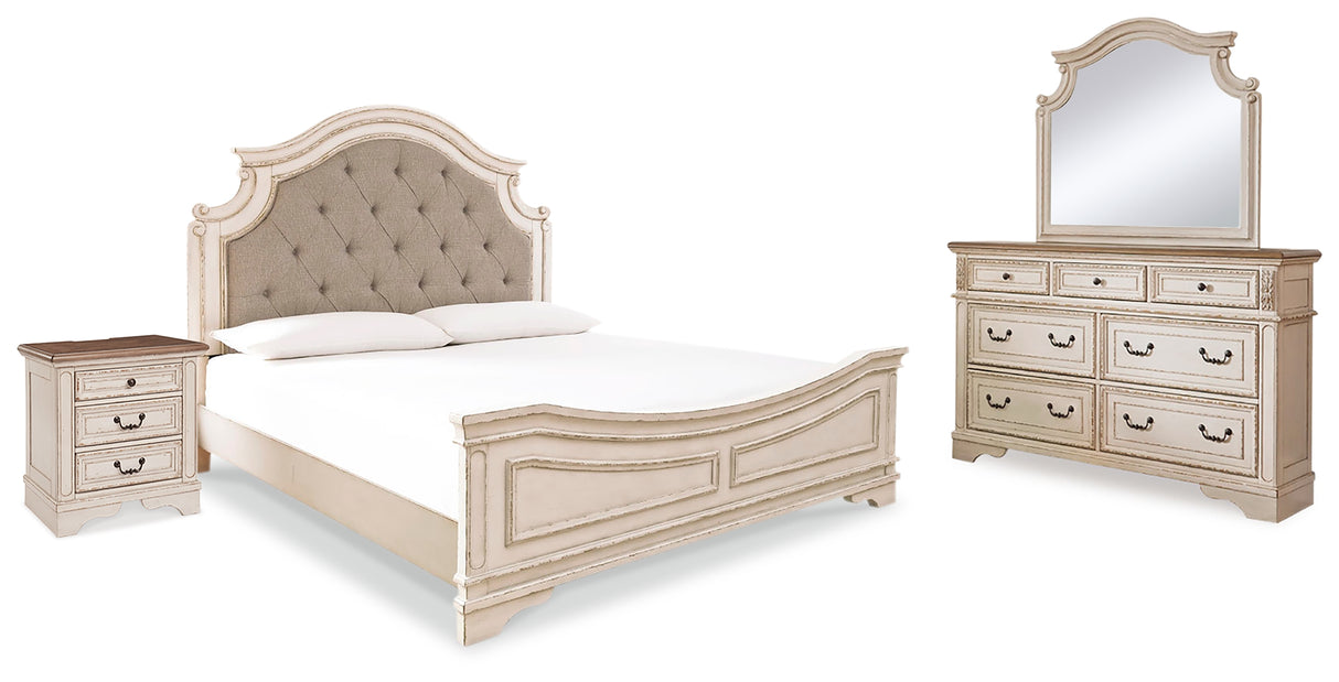Realyn California King Panel Bed, Dresser, Mirror and Nightstand (Bed Size: California King)