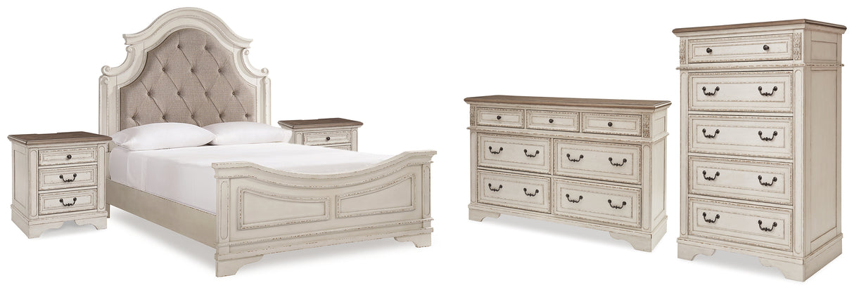 Realyn Queen Panel Bed, Dresser, Chest and 2 Nightstands (Bed Size: Queen)
