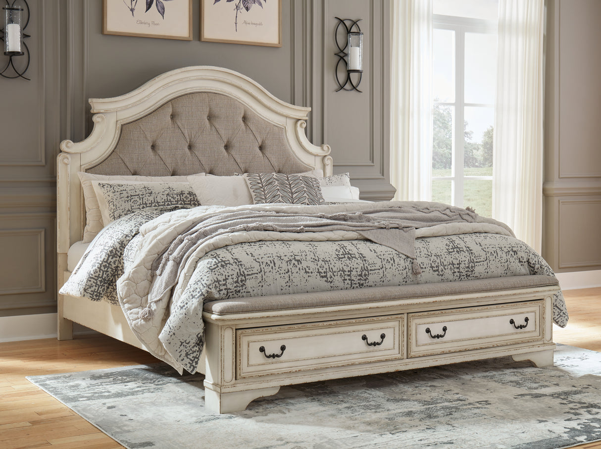 Realyn King Storage Bed, Dresser, Chest and 2 Nightstands