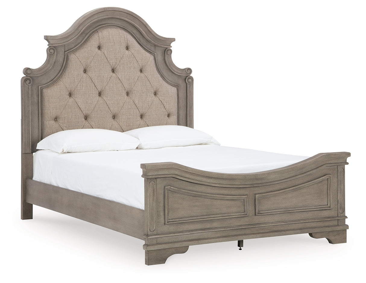 Lodenbay 5-Piece Queen Panel Bed with Mirrored Dresser (Queen Panel Footboard, Queen Upholstered Panel Headboard, Queen Panel Rails, Dresser, Bedroom Mirror)