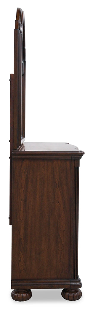 Lavinton 6-Piece Queen Poster Bed with Mirrored Dresser and Chest (Queen/King/California King Headboard/Footboard Posts, Queen Poster Headboard/Footboard Panels, Queen/King Rails, Dresser, Bedroom Mirror, Chest of Drawers)