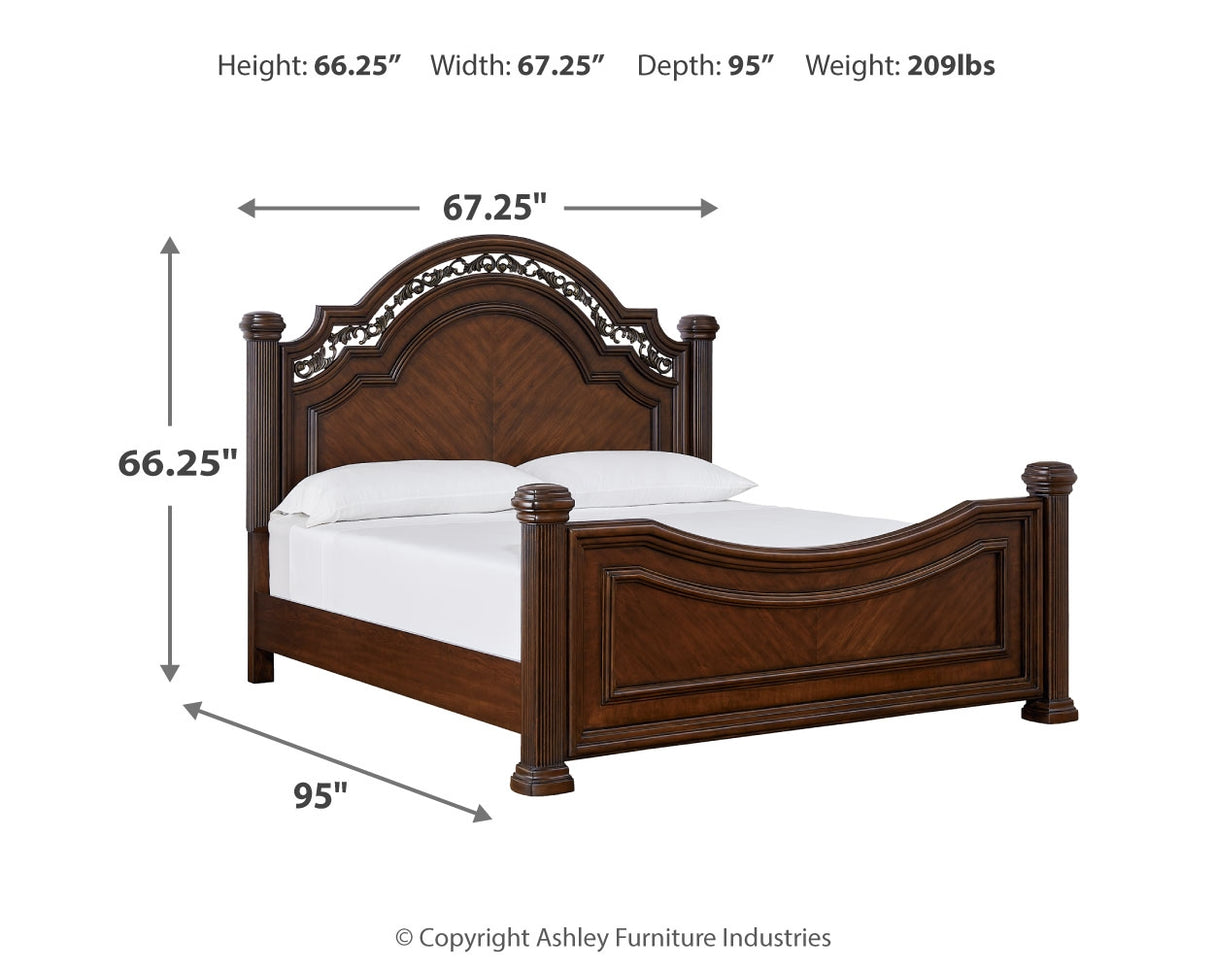 Lavinton 7-Piece Queen Poster Bed with Mirrored Dresser and 2 Nightstands (Queen/King/California King Headboard/Footboard Posts, Queen Poster Headboard/Footboard Panels, Queen/King Rails, Dresser, Bedroom Mirror, Nightstand, Nightstand)