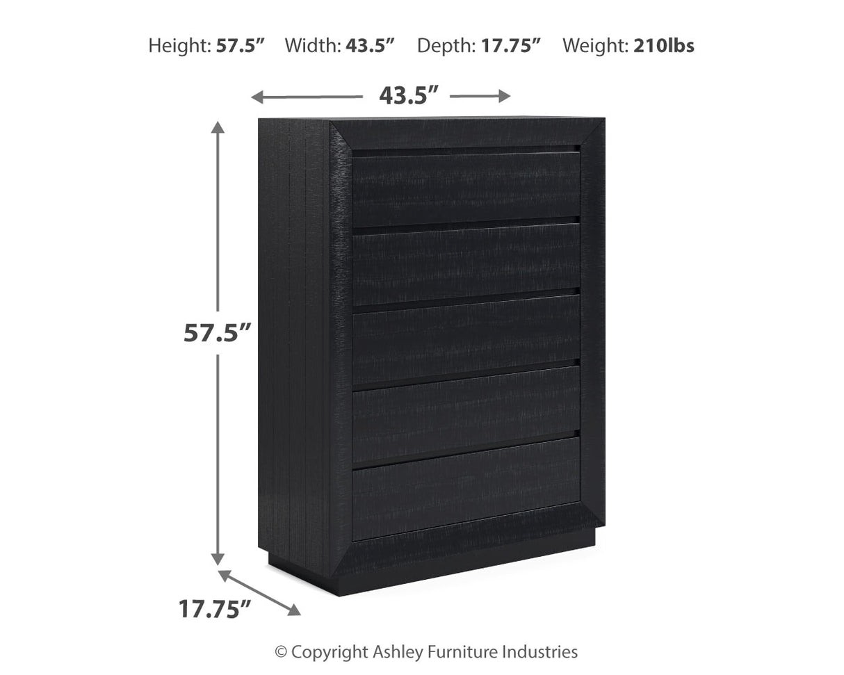 Londer 6-Piece Queen Panel Bed with Mirrored Dresser, Chest and Nightstand (Queen Panel Footboard with Rails, Queen Panel Headboard, Dresser, Bedroom Mirror, Chest of Drawers, Nightstand)