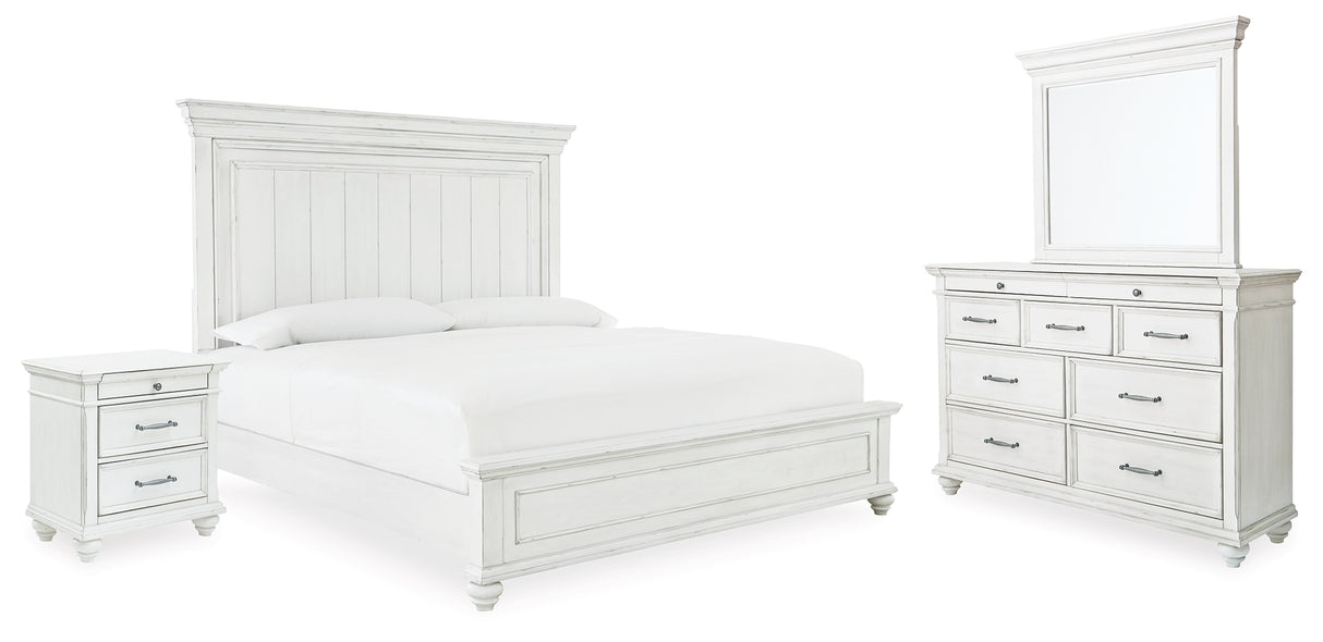 Kanwyn King Panel Bed, Dresser, Mirror and Nightstand (Bed Size: King)