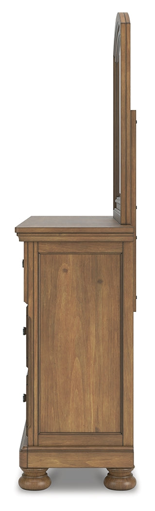 Feddinger 7-Piece King Panel Bed with Mirrored Dresser, Chest and Nightstand (King/California King Panel Footboard, King/California King Panel Headboard, King Panel Rails, Dresser, Bedroom Mirror, Chest of Drawers, Nightstand)