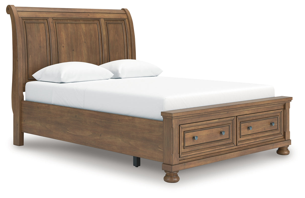 Feddinger 4-Piece Queen Storage Sleigh Bed with Dresser (Queen Storage Footboard, Queen Sleigh Headboard, Queen Rails with Roll Slats, Dresser)