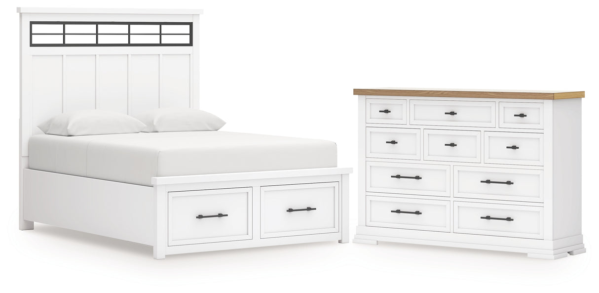 Ashbryn 4-Piece Queen Panel Storage Bed with Dresser (Queen Storage Footboard, Queen Panel Headboard with Roll Slats, Queen/King Panel Rails, Dresser)