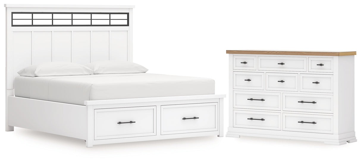 Ashbryn 4-Piece California King Panel Storage Bed with Dresser (King/California King Storage Footboard, King/California King Panel Headboard with Roll Slats, California King Panel Rails, Dresser)