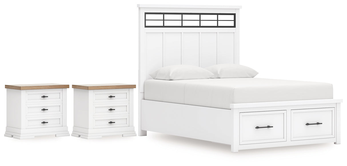 Ashbryn 5-Piece Queen Panel Storage Bed with 2 Nightstands (Queen Storage Footboard, Queen Panel Headboard with Roll Slats, Queen/King Panel Rails, Nightstand, Nightstand)