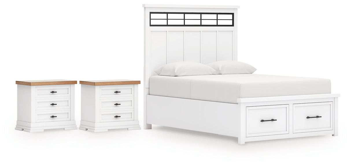 Ashbryn 5-Piece King Panel Storage Bed with 2 Nightstands (King/California King Storage Footboard, King/California King Panel Headboard with Roll Slats, Queen/King Panel Rails, Nightstand, Nightstand)