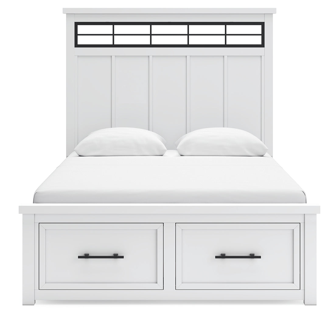 Ashbryn 5-Piece Queen Panel Storage Bed with Mirrored Dresser (Queen Storage Footboard, Queen Panel Headboard with Roll Slats, Queen/King Panel Rails, Dresser, Bedroom Mirror)