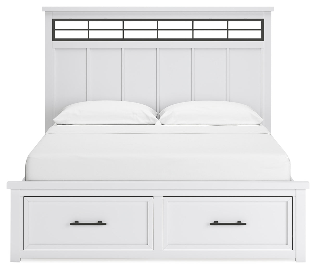 Ashbryn 6-Piece California King Panel Storage Bed with Mirrored Dresser and Nightstand (King/California King Storage Footboard, King/California King Panel Headboard with Roll Slats, California King Panel Rails, Dresser, Bedroom Mirror, Nightstand)