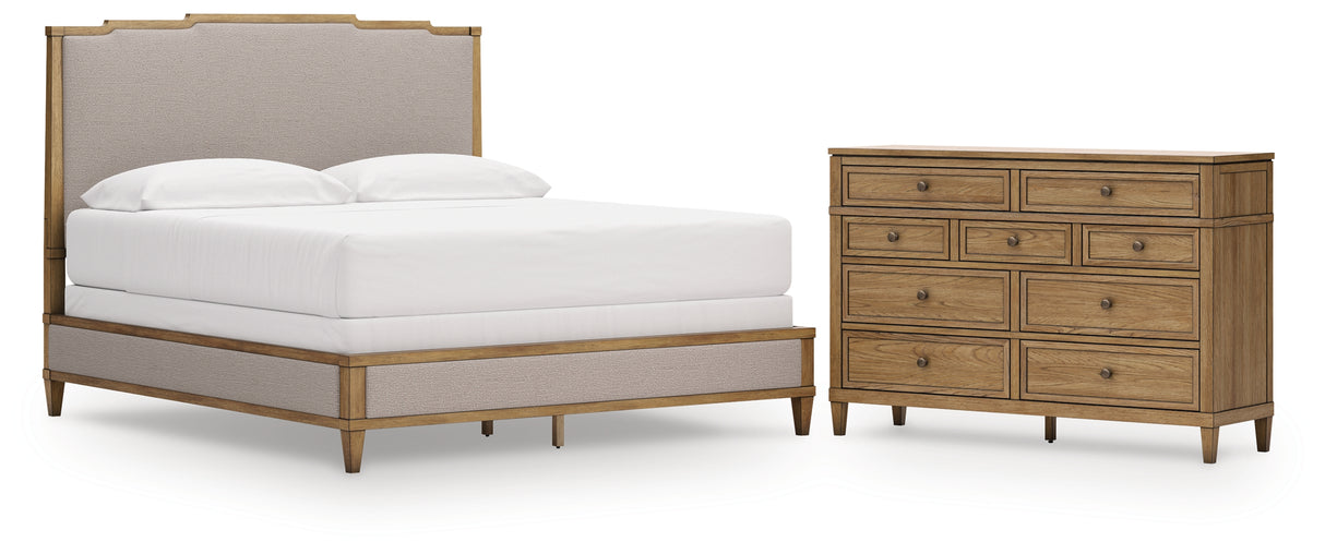 Sharlance 3-Piece California King Upholstered Panel Bed with Dresser (King/California King Upholstered Panel Headboard, California King Upholstered Panel Footboard/Rails/Slats, Dresser)