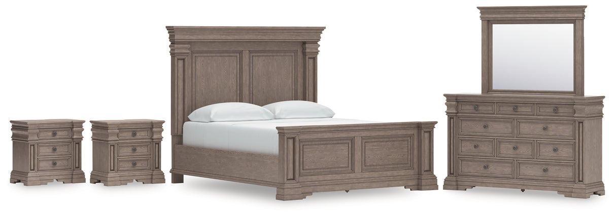 Blairhurst 7-Piece California King Panel Bed with Mirrored Dresser and 2 Nightstands (King/California King Panel Footboard with Slats, King/California King Panel Headboard, California King Panel Rails, Dresser, Bedroom Mirror, Nightstand, Nightstand)