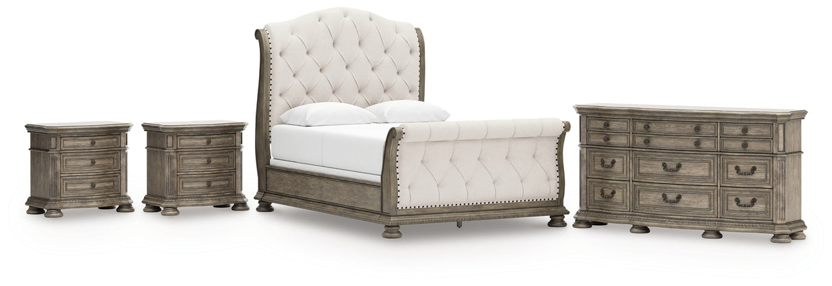 Ardenfield 6-Piece Queen Upholstered Sleigh Bed with Dresser and 2 Nightstands (Queen Upholstered Sleigh Footboard/Slats, Queen Upholstered Sleigh Headboard, Queen/King Sleigh Rails, Dresser, Nightstand, Nightstand)