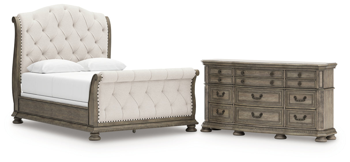 Ardenfield 4-Piece Queen Upholstered Sleigh Bed with Dresser (Queen Upholstered Sleigh Footboard/Slats, Queen Upholstered Sleigh Headboard, Queen/King Sleigh Rails, Dresser)