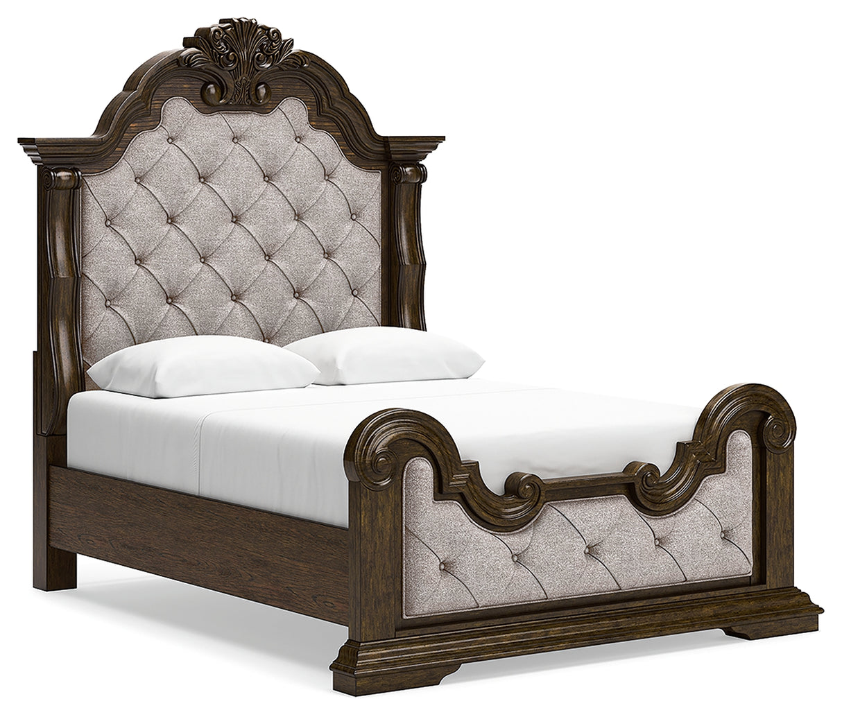 Maylee 7-Piece Queen Upholstered Bed with Mirrored Dresser, Chest and Nightstand (Queen Upholstered Panel Footboard with Slats, Queen Upholstered Panel Headboard, Queen/King Panel Rails, Dresser, Bedroom Mirror, Chest of Drawers, Nightstand)