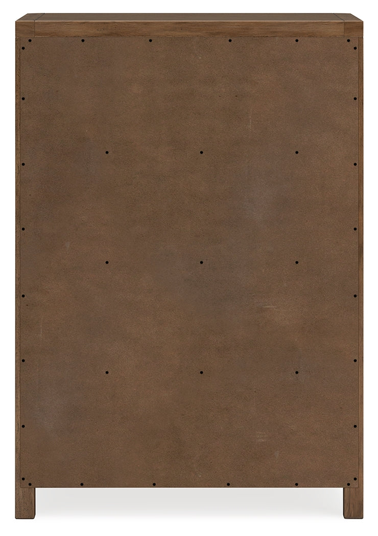 Cabalynn 5-Piece California King Upholstered Bed with Mirrored Dresser and Chest (King/California King Upholstered Headboard, California King Upholstered Footboard with Rails, Dresser, Bedroom Mirror, Chest of Drawers)