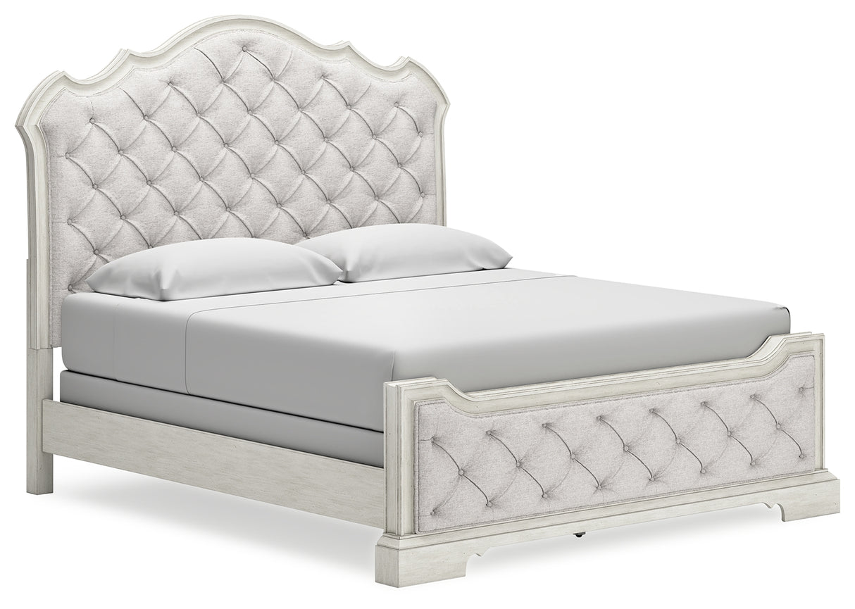 Arlendyne 5-Piece California King Upholstered Bed with Mirrored Dresser (King/California King Upholstered Panel Footboard with Slats, King/California King Upholstered Panel Headboard, California King Panel Rails, Dresser, Bedroom Mirror)