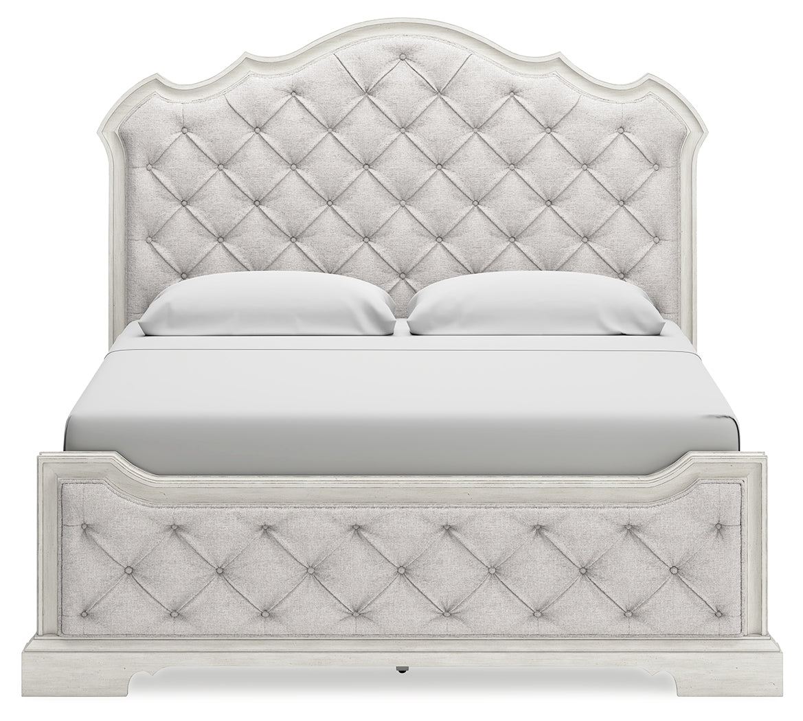 Arlendyne 5-Piece California King Upholstered Bed with Mirrored Dresser (King/California King Upholstered Panel Footboard with Slats, King/California King Upholstered Panel Headboard, California King Panel Rails, Dresser, Bedroom Mirror)