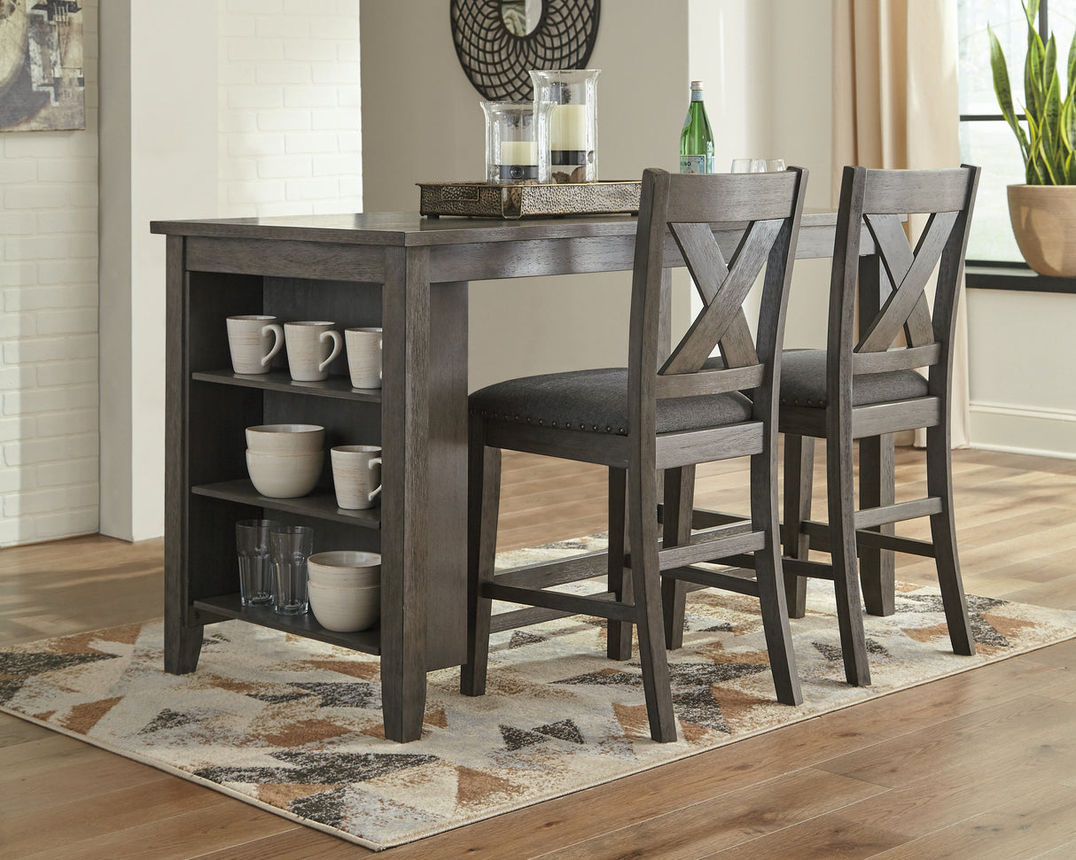 Caitbrook 3-Piece Counter Height Dining Table and 2 Barstools (Counter Height Dining Table, Counter Height Upholstered Bar Stool, Counter Height Upholstered Bar Stool)
