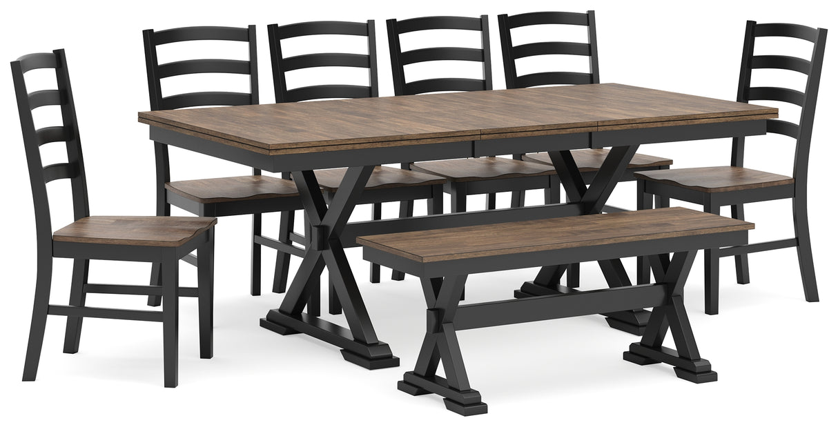 Wildenauer 8-Piece Dining Table and 6 Chairs and Bench (Dining Extension Table, Dining Chair, Dining Chair, Dining Chair, Dining Chair, Dining Chair, Dining Chair, 50" Dining Bench)