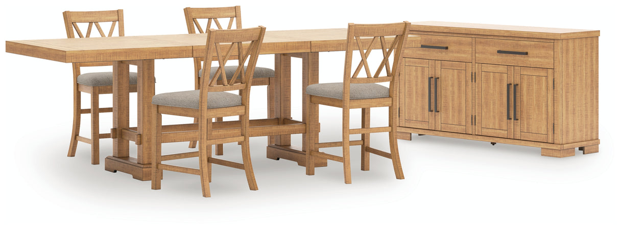 Havonplane 6-Piece Counter Height Dining Table and 4 Barstools with Storage (Counter Height Dining Extension Table, Counter Height Barstool, Counter Height Barstool, Counter Height Barstool, Counter Height Barstool, Dining Server)