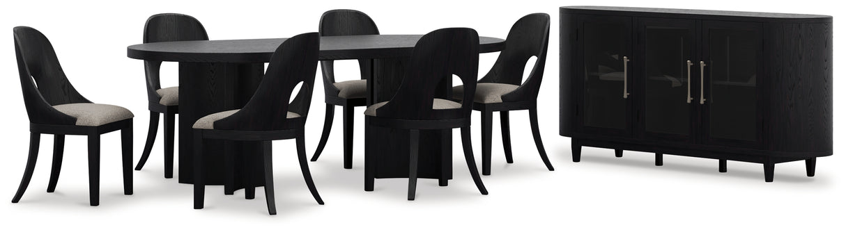 Rowanbeck 8-Piece Dining Table and 6 Chairs with Storage (Dining Table, Dining Chair, Dining Chair, Dining Chair, Dining Chair, Dining Chair, Dining Chair, Dining Server)