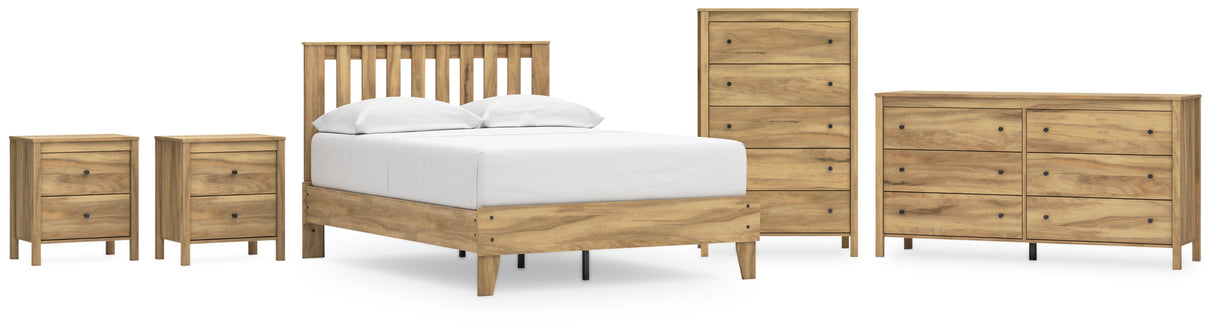 Bermacy 6-Piece Full Platform Panel Bed with Dresser, Chest and 2 Nightstands (Full Platform Bed, Full Panel Headboard, Dresser, Chest of Drawers, Nightstand, Nightstand)