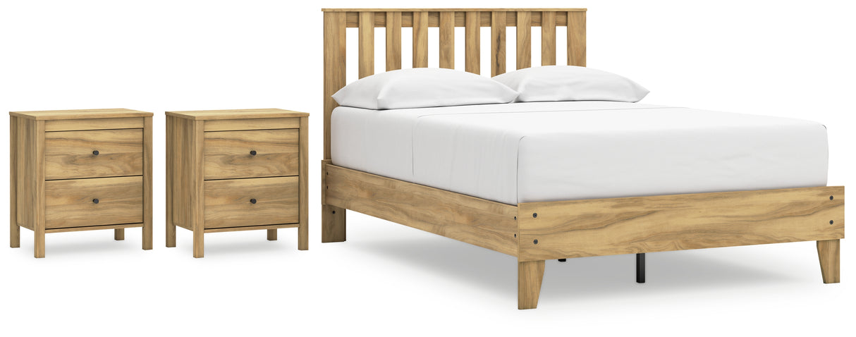 Bermacy 4-Piece Full Platform Panel Bed with 2 Nightstands (Full Platform Bed, Full Panel Headboard, Nightstand, Nightstand)