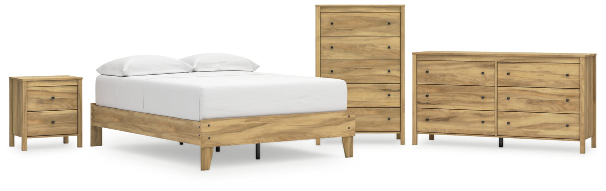 Bermacy 4-Piece Full Platform Bed with Dresser, Chest and Nightstand (Full Platform Bed, Dresser, Chest of Drawers, Nightstand)