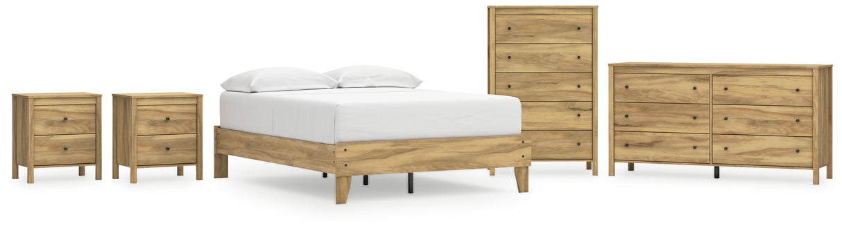 Bermacy 5-Piece Full Platform Bed with Dresser, Chest and 2 Nightstands (Full Platform Bed, Dresser, Chest of Drawers, Nightstand, Nightstand)