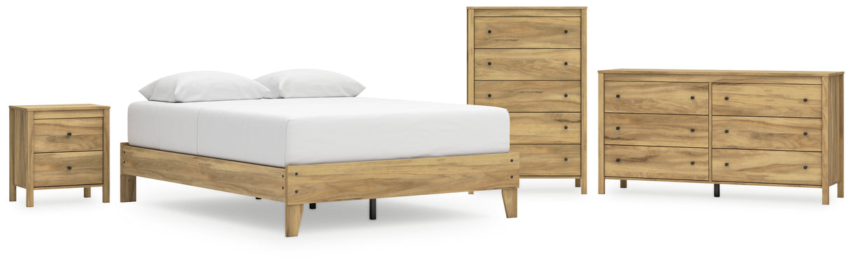 Bermacy 4-Piece Queen Platform Bed with Dresser, Chest and Nightstand (Queen Platform Bed, Dresser, Chest of Drawers, Nightstand)