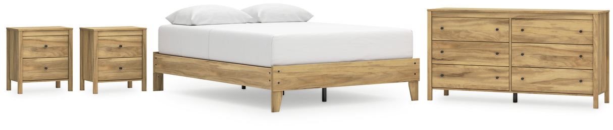 Bermacy 4-Piece Queen Platform Bed with Dresser and 2 Nightstands (Queen Platform Bed, Dresser, Nightstand, Nightstand)