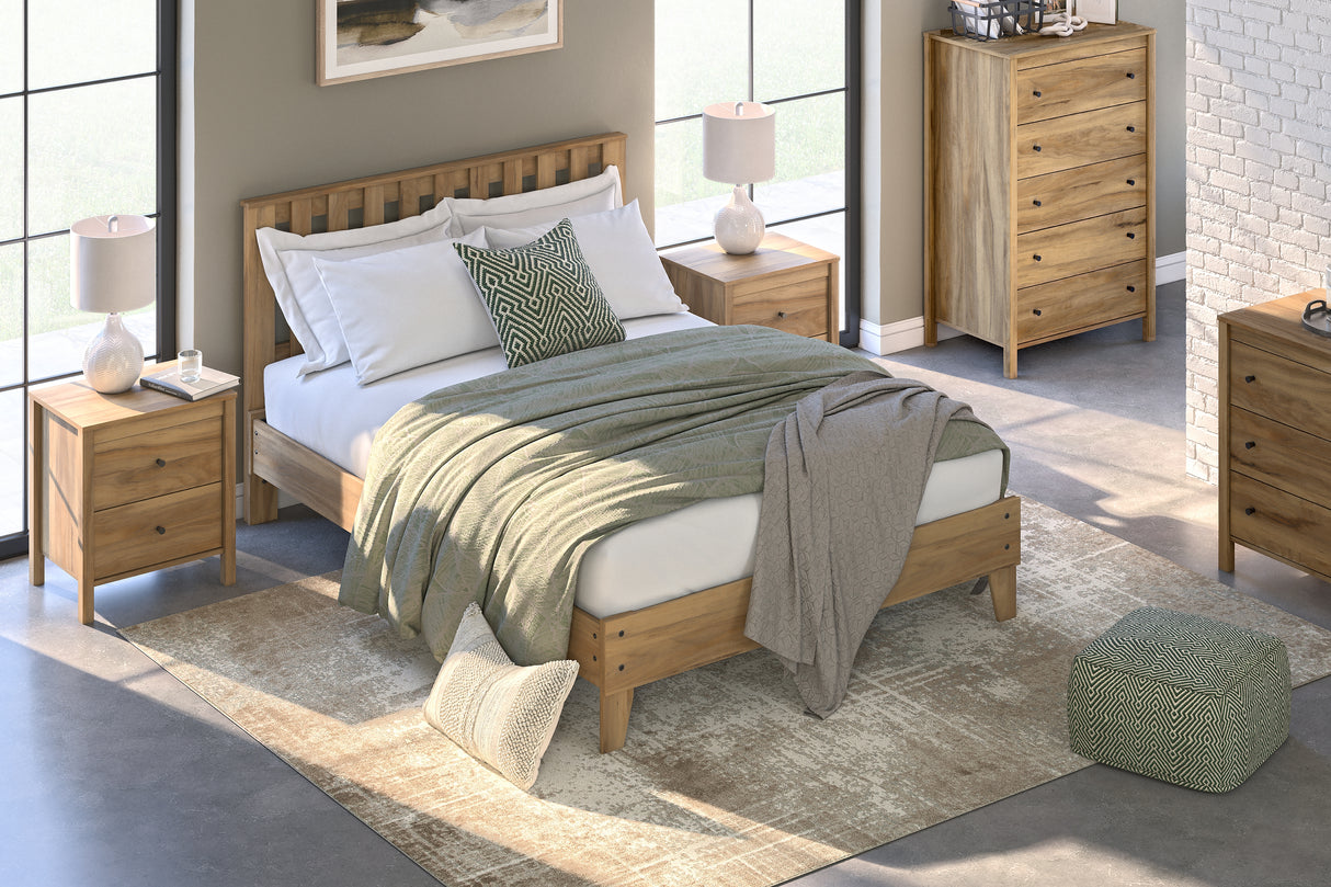 Bermacy 5-Piece Queen Platform Panel Bed with Dresser, Chest and Nightstand (Queen Platform Bed, Queen Panel Headboard, Dresser, Chest of Drawers, Nightstand)